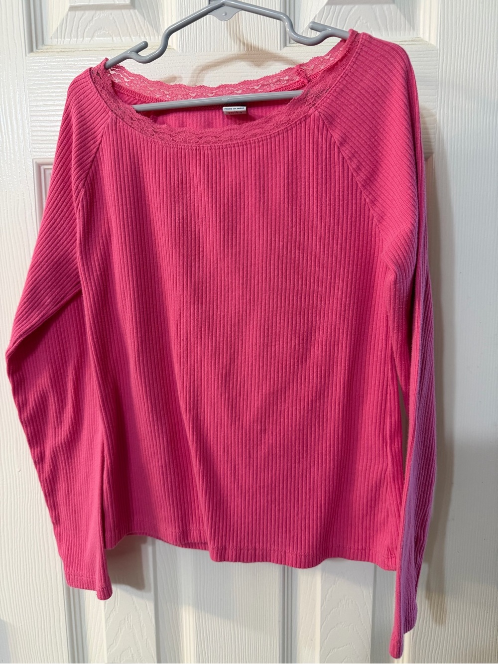 Girl’s Old Navy Ribbed Lace-Trim Long Sleeve Top - Pink Size L 10-12